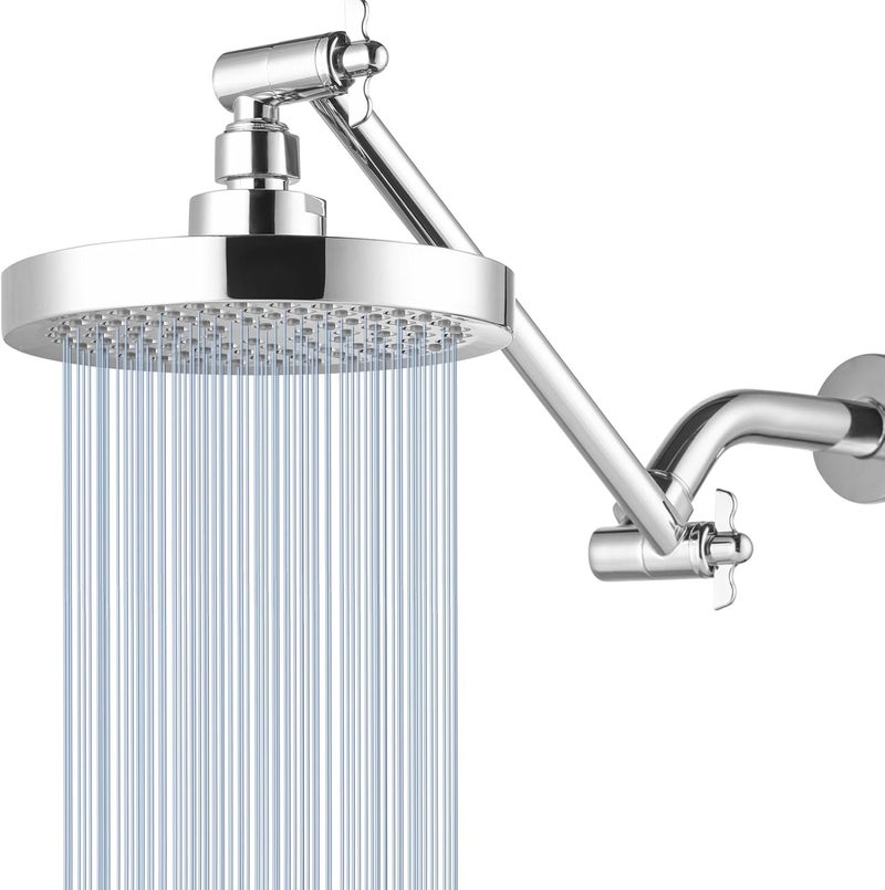 Nuodan High Pressure Rain Shower Head with 11'' Extension Arm - High Flow Rainfall Showerhead - Luxury Modern Look - Pressure Boosting(Round, Chrome) - Image 1